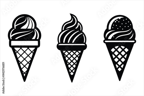 vintage black and white line drawing of an ice cream