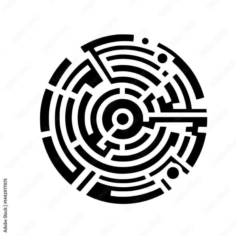 Minimalist Geometric Circular Labyrinth Graphic Design Element Minimalist Geometric Circular Labyrinth Graphic Design Element