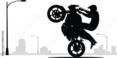 Wheelie Motorcyclist Silhouette Vector Art