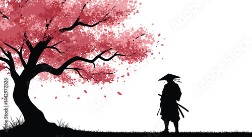 Samurai Silhouette under Sakura Tree