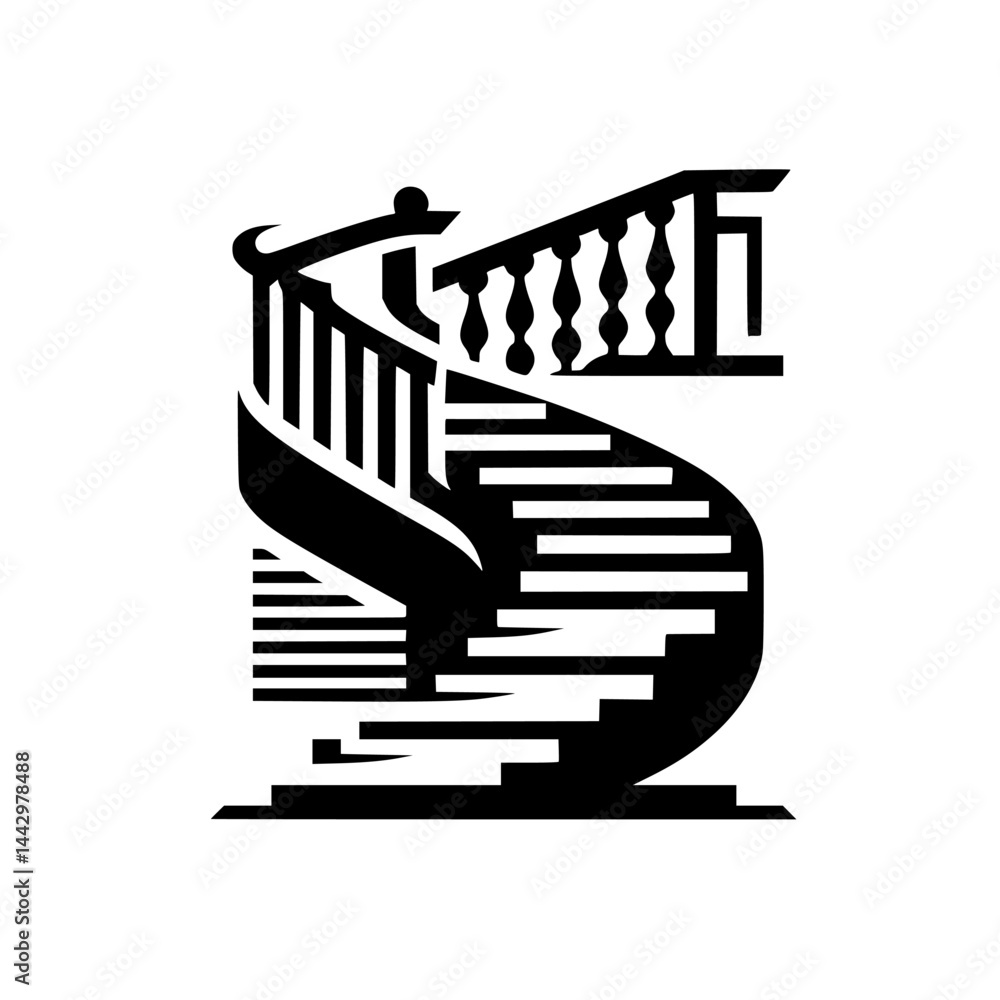 Stylized Black and White Spiral Staircase Graphic Illustration Stylized Black and White Spiral Staircase Graphic Illustration