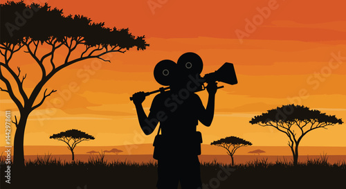 Documentary Filmmaker Silhouette, Savanna Landscape