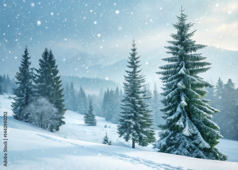Enchanted Winter Wonderland Snowfall in a Majestic Evergreen Forest Enchanted Winter Wonderland Snowfall in a Majestic Evergreen Forest