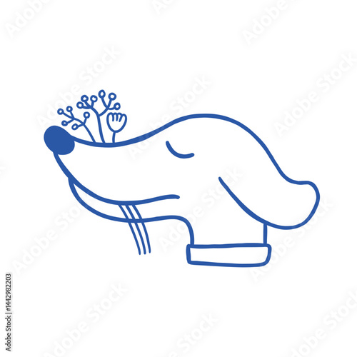 cute drawing cartoon illustration of a dog biting a flower