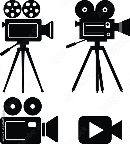 Vintage Film Camera Silhouette Bundle – Retro Movie and Video Icon Set

