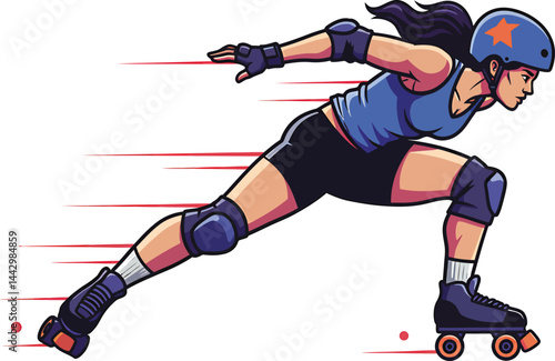 Roller Derby Athlete Vector Art: Sharp Turn