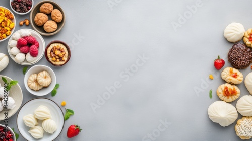 Assorted Desserts and Sweet Treats on a Light Background for Celebrations