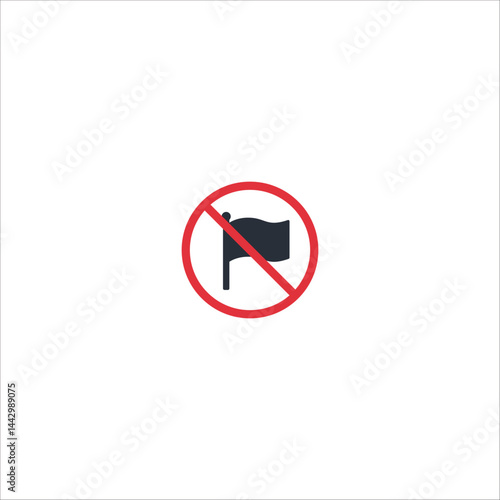 Flat vector icon of flag crossed out with prohibition symbol, representing institutional rejection, no affiliation, non-patriotism, territorial block or political critique. Free Download Flat vector icon of flag crossed out with prohibition symbol, representing institutional rejection, no affiliation, non-patriotism, territorial block or political critique. - GFXLoad