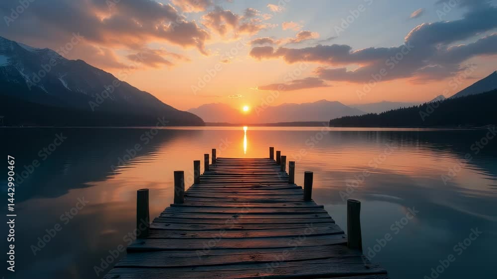 Sunset Over the lake and wooden old pier,
Sunset Over the lake and wooden old pier,