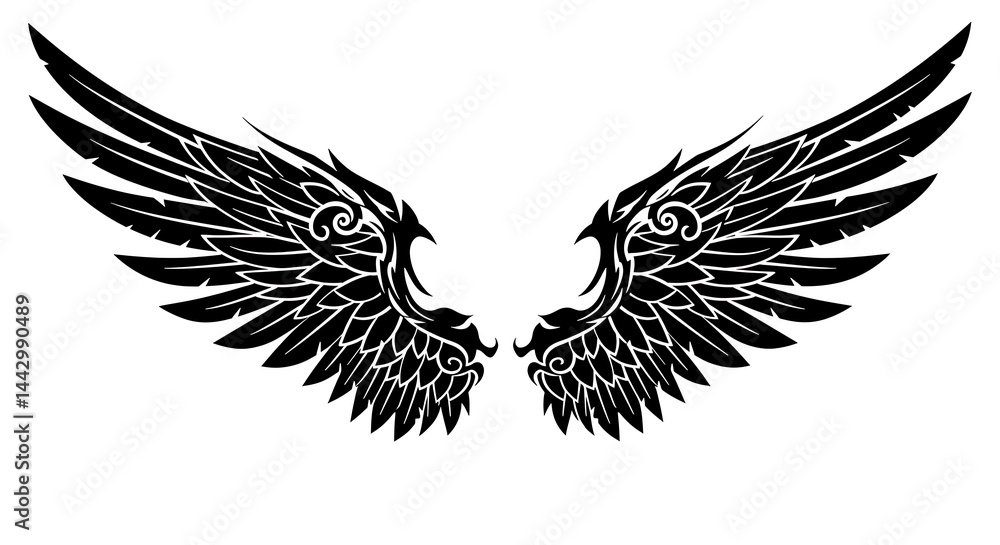 Obraz premium Black vector wings with tribal detailing