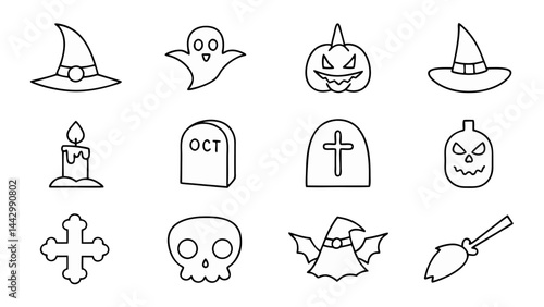 set of halloween icon vector on white background