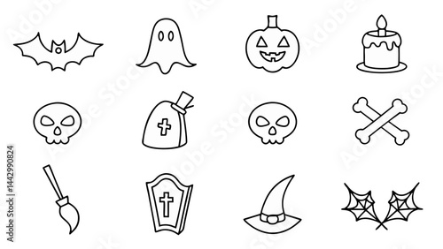 set of halloween icon vector on white background