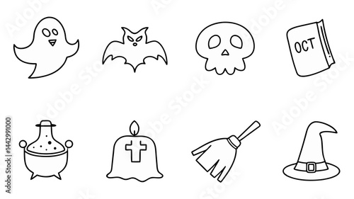 set of halloween icon vector on white background