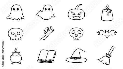 set of halloween icon vector on white background