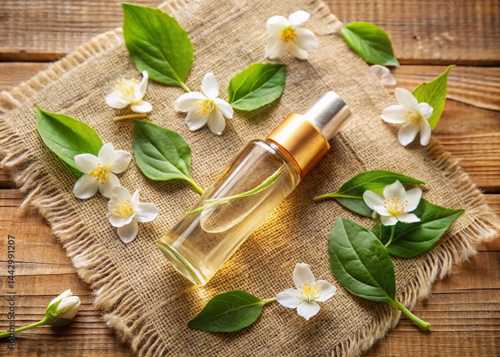 Jasmine Roll-on Oil Bottle Flat Lay Photography: Botanical Double Exposure