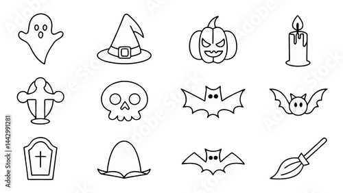 set of halloween icon vector on white background