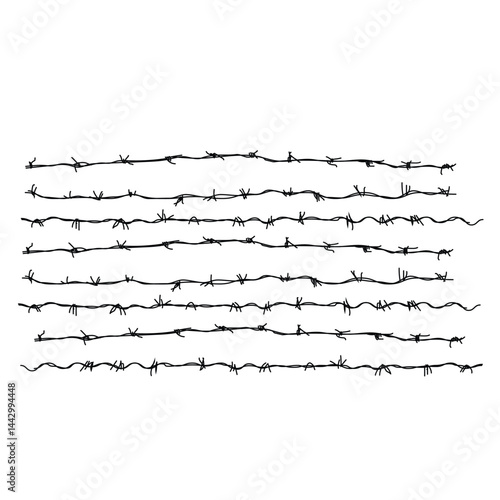Hand-drawn illustration of barbed wire fences. Barbed wire vector illustration on white