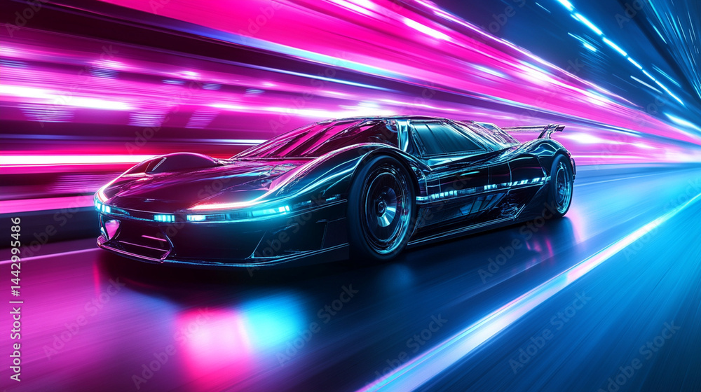 Retro cyber car image in motion Retro cyber car image in motion