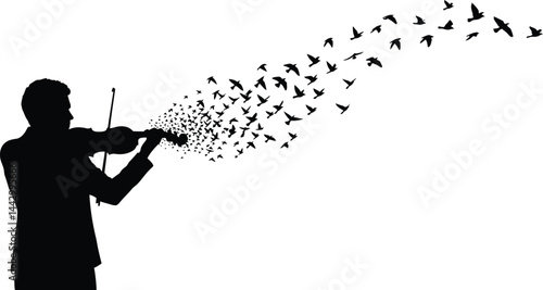 Violinist Transforming into Birds: Freedom & Art
