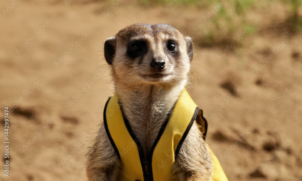 Fototapeta premium A small animal wearing a life jacket in a close-up shot