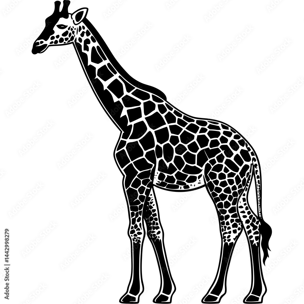 Naklejka premium Giraffe silhouette on white background