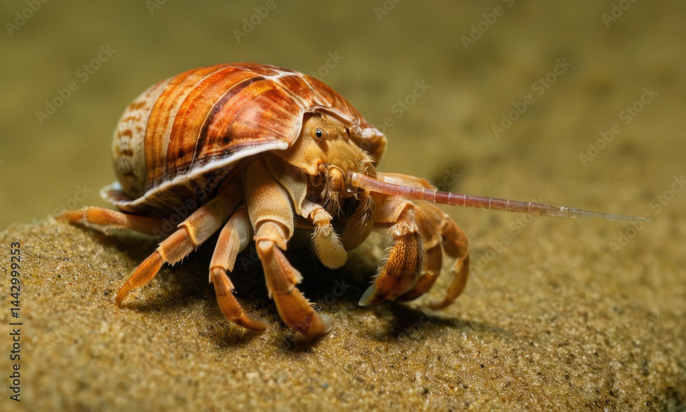A small crab grasping a long wooden stick in its mouth, a unique and interesting scene A small crab grasping a long wooden stick in its mouth, a unique and interesting scene
