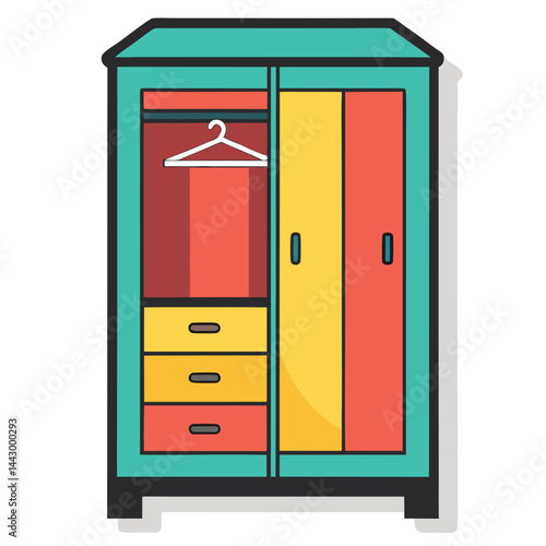 Vector illustration of a wardrobe featuring drawers for clothing storage