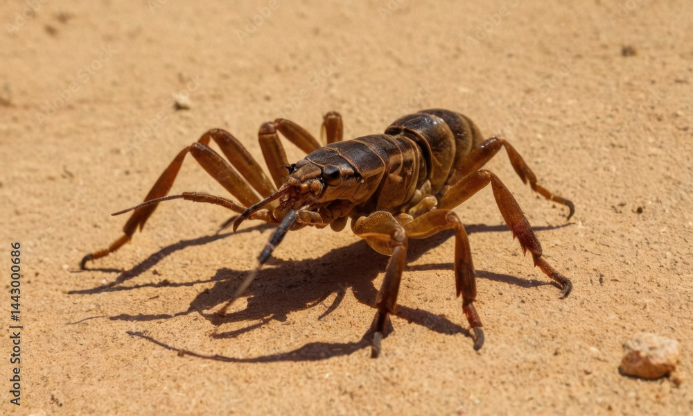 A scorpion crawls across the sandy dunes of the desert