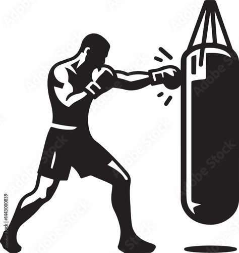 Boxer Training Punching Bag Vector Illustration Strength Silhouette Concept Design