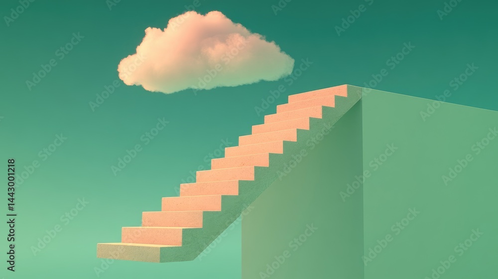 Obraz premium Surreal Dreamlike Staircase Leading to a Floating Cloud in Minimalist Landscape