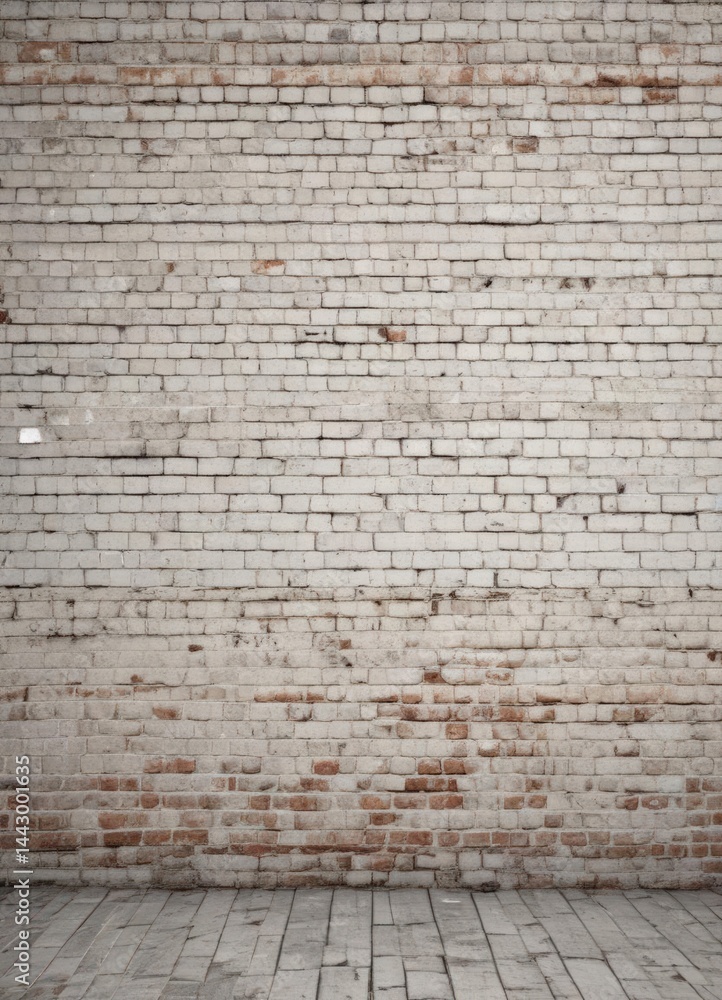 Fototapeta premium Aged white brick wall, showing significant wear, grunge aesthetic , construction, exterior, blank