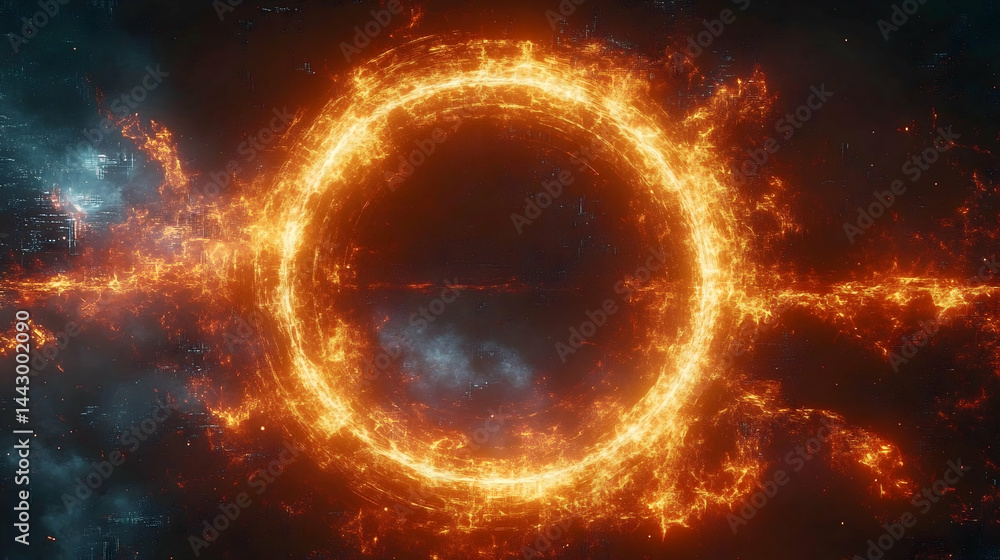 An astral portal of swirling flame energy is surrounded by a dark space-like nebula landscape An astral portal of swirling flame energy is surrounded by a dark space-like nebula landscape