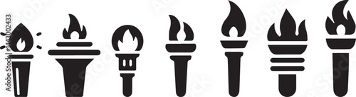 Torch icon. Black torch icons in flat design silhouette vector set