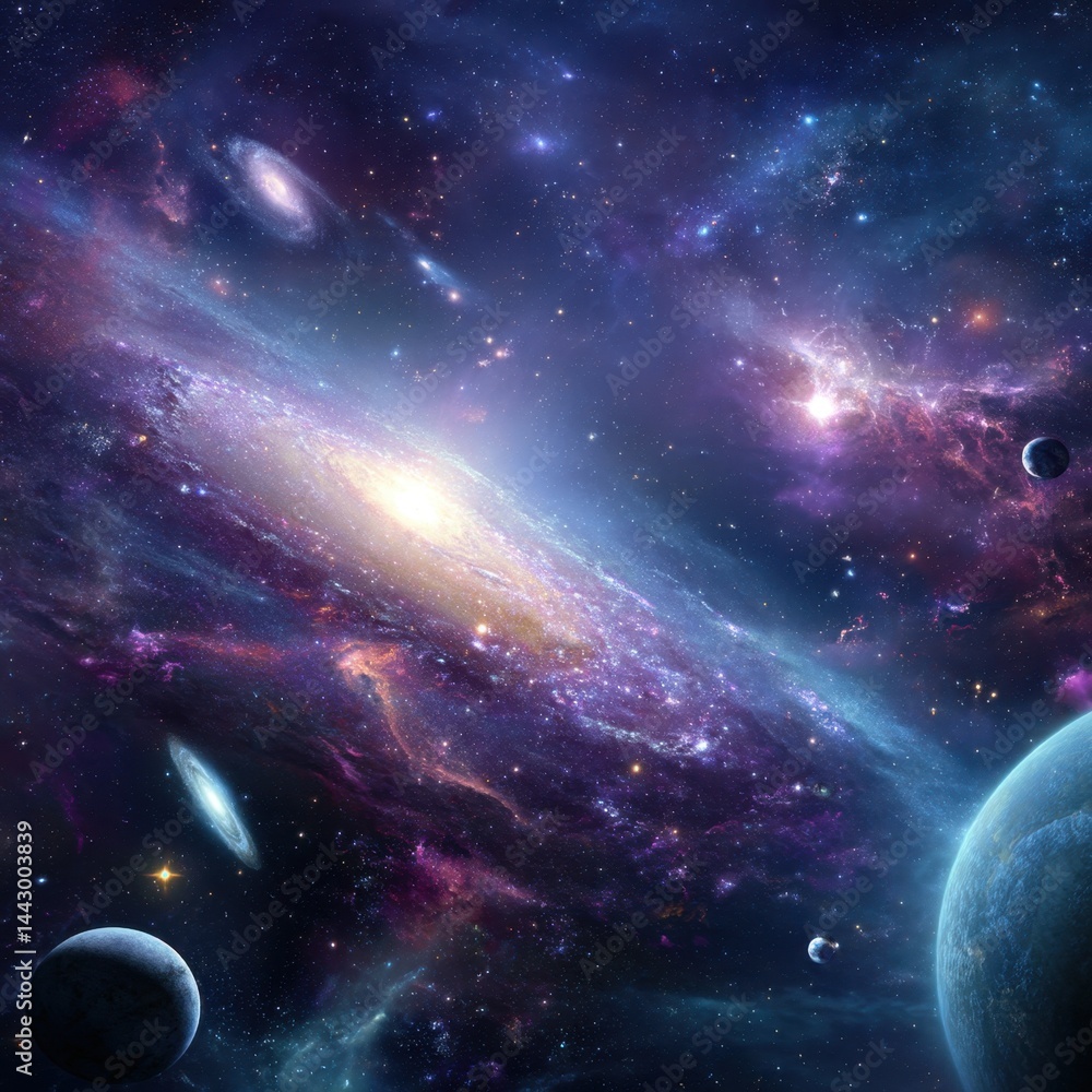 Fototapeta premium Cosmic symphony of celestial bodies planets and galaxies in a breathtaking space nebula exploration of the universe with vibrant colors and cosmic dust