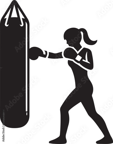 Silhouette Of A Woman Boxing With A Punching Bag Fitness Training