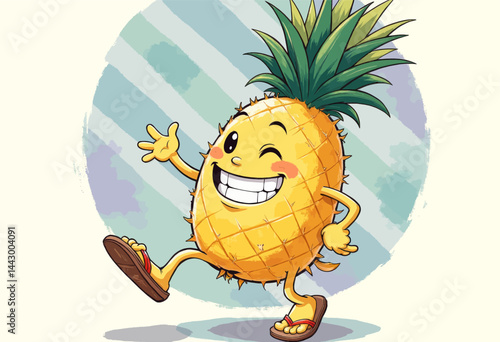 Winking Pineapple Cartoon Character in Flip-Flops