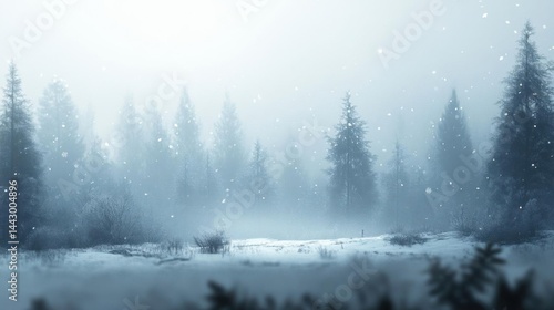 Snowy Forest with Winter Mist.