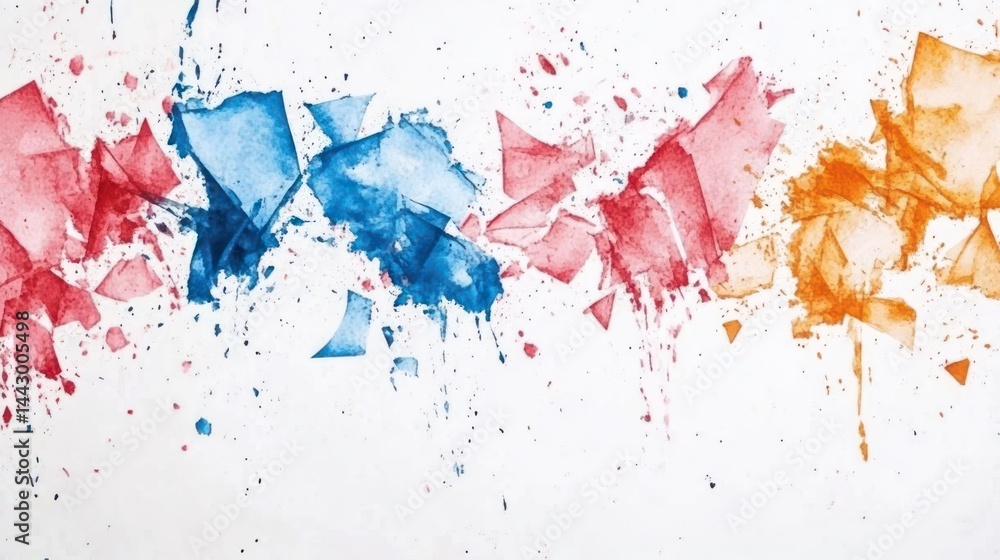 Obraz premium Abstract watercolor splashes in red, blue, and orange create a vibrant artistic composition.