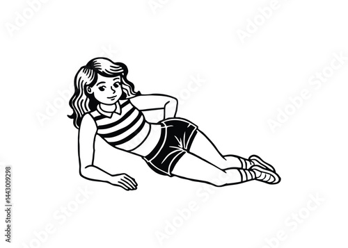Silhouette of girl leaning back isolated on a white background