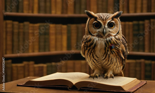 Obraz na płótnie A wise owl perched on top of an open book, perfect for education or wisdom themes w salonie
