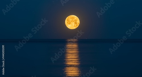 Majestic Full Moon Rising Over Serene Ocean