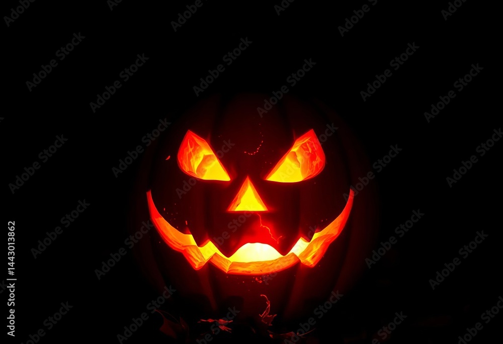 Fiery jack-o'-lantern glowing intensely in the dark night, digital painting, harvest Fiery jack-o'-lantern glowing intensely in the dark night, digital painting, harvest