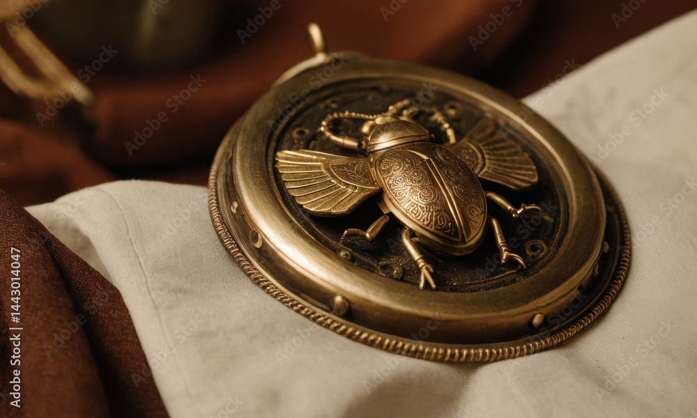 Close-up view of a metallic object featuring a small insect