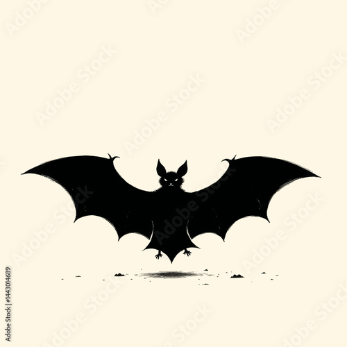 Silhouette of a bat with glowing eyes and spread wings