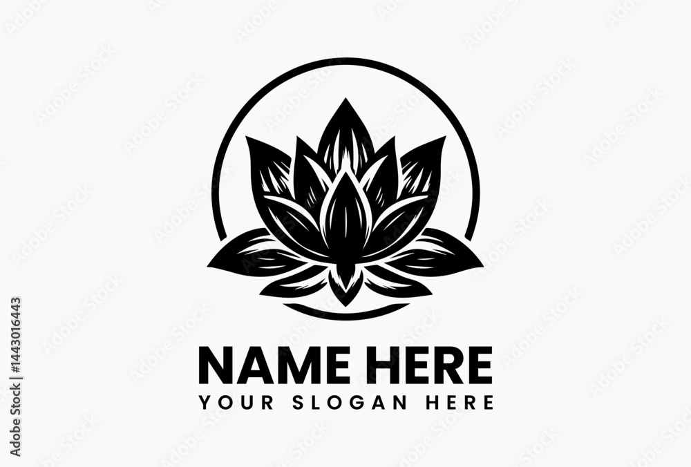 Minimal black lotus plant icon vector, isolated floral symbol on white background for beauty, meditation, and botanical brand identity Minimal black lotus plant icon vector, isolated floral symbol on white background for beauty, meditation, and botanical brand identity