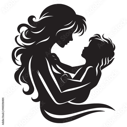 Mother and child silhouette, symbol of maternal love and family care, mothers day