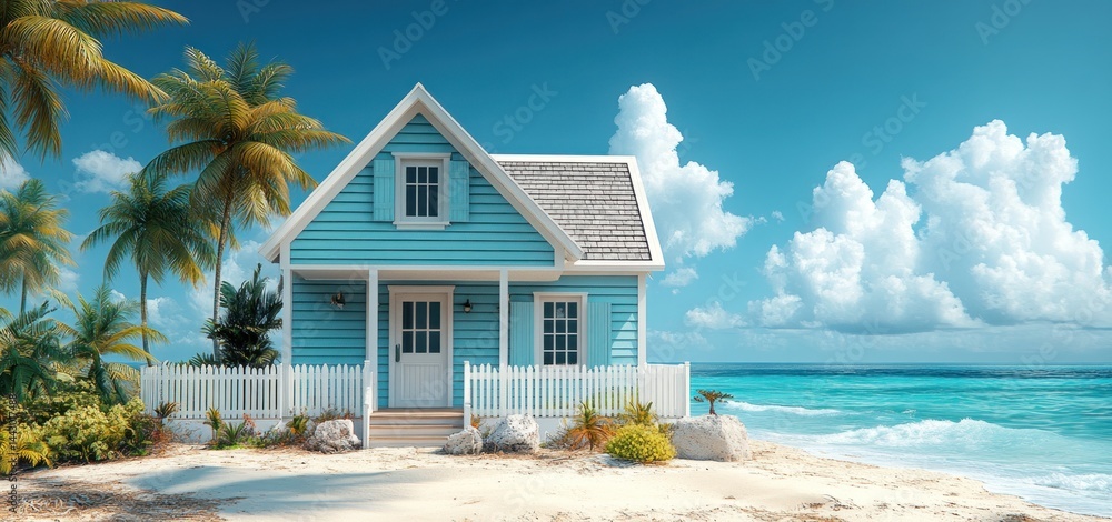 Fototapeta premium Tranquil Beach House Escape: A Serene Coastal Retreat