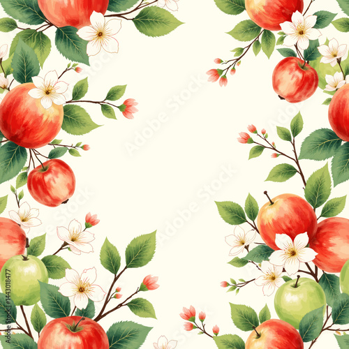 Red and Green Apples with Blossoms Frame