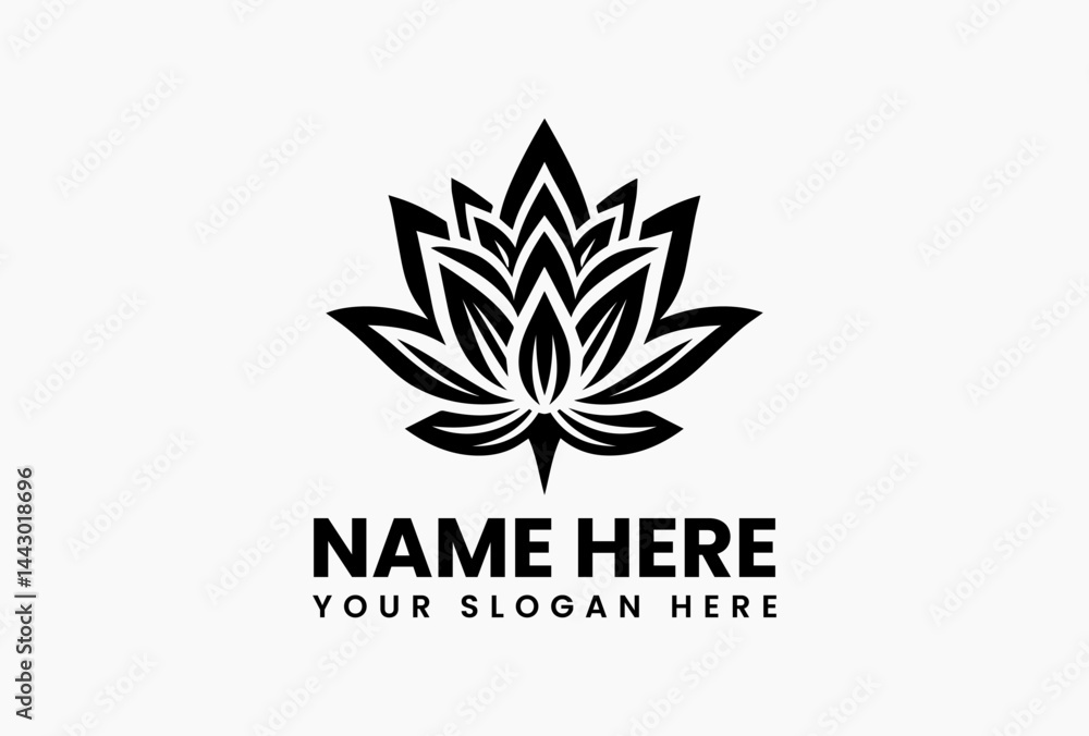 Stylized vector lotus flower emblem in black silhouette, plant illustration isolated on white background for beauty and relaxation themes Stylized vector lotus flower emblem in black silhouette, plant illustration isolated on white background for beauty and relaxation themes