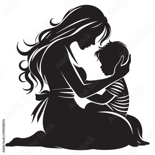Heartwarming Silhouette of Mother and Child Embracing  A Symbol of Love and Bonding, mothers day